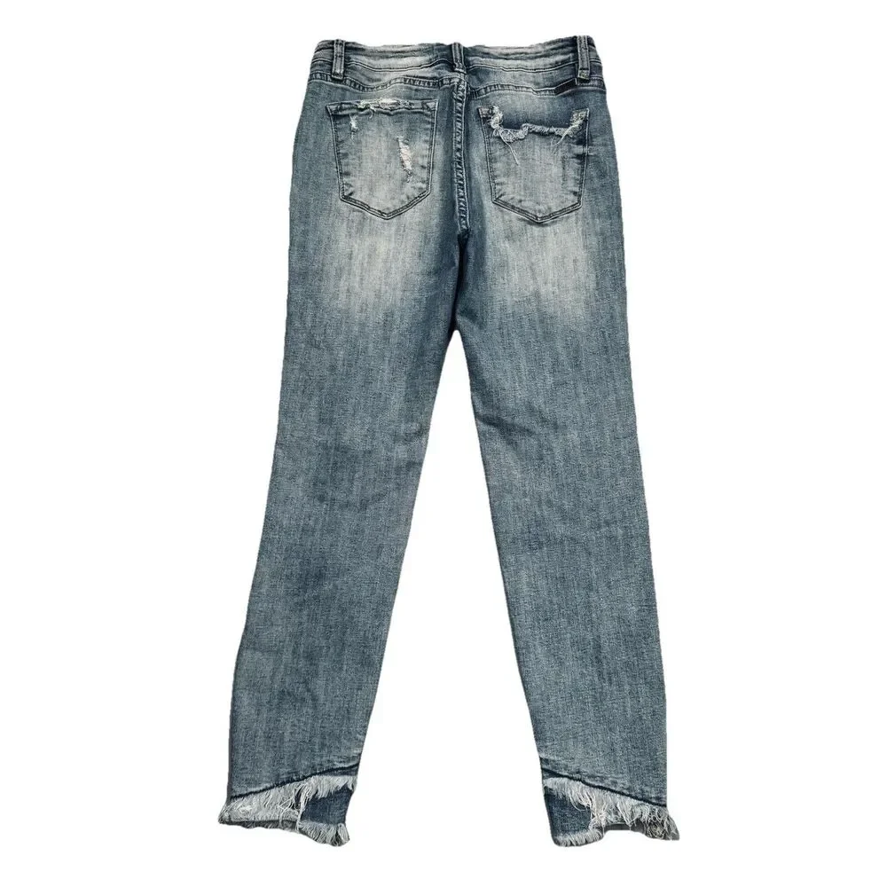 KanCan Ankle Capri Jeans 9/28 (27x25.5) Blue Distressed Super Stretch Juniors